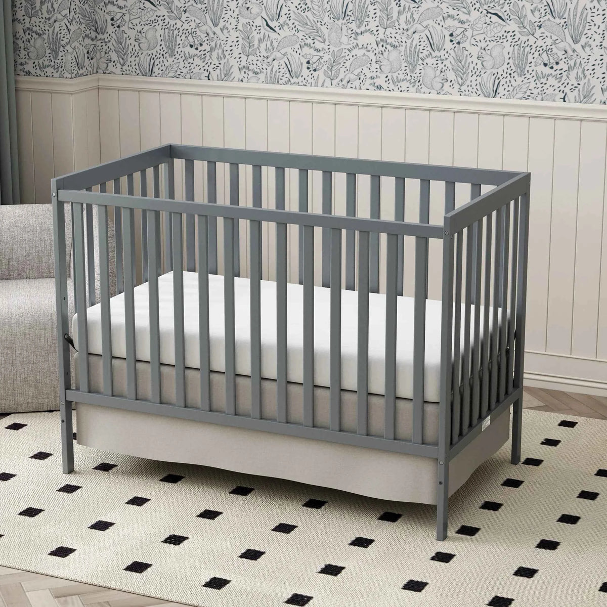 5-in-1 Convertible Baby Crib, Wooden Nursery Crib Converts to Toddler Bed Daybed and Full Size Bed, 3 Adjustable Mattress Positions, Non-Toxic Finish