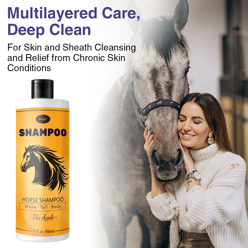 Horse Shampoo & Conditioner, 500ml, Apple Scented, Gentle Moisturizing for Mane & Tail Care. Deep Nourishing for Coat. Full Body Cleaning for Shiny Hair