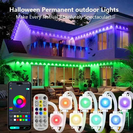 100FT Smart RGBIC Permanent Outdoor Eave LED Lights. IP65 Waterproof, RGBIC Color Custom, DIY String Lighting for Roof, Garden, Holiday Christmas Party, Decoration