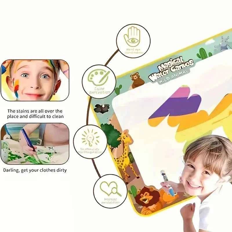 Magic Water Canvas Doodle Mat for Kids. Aqua Drawing Board Reusable Water Painting Graffiti Mat. Educational Early Learning Toy For Boys & Girls