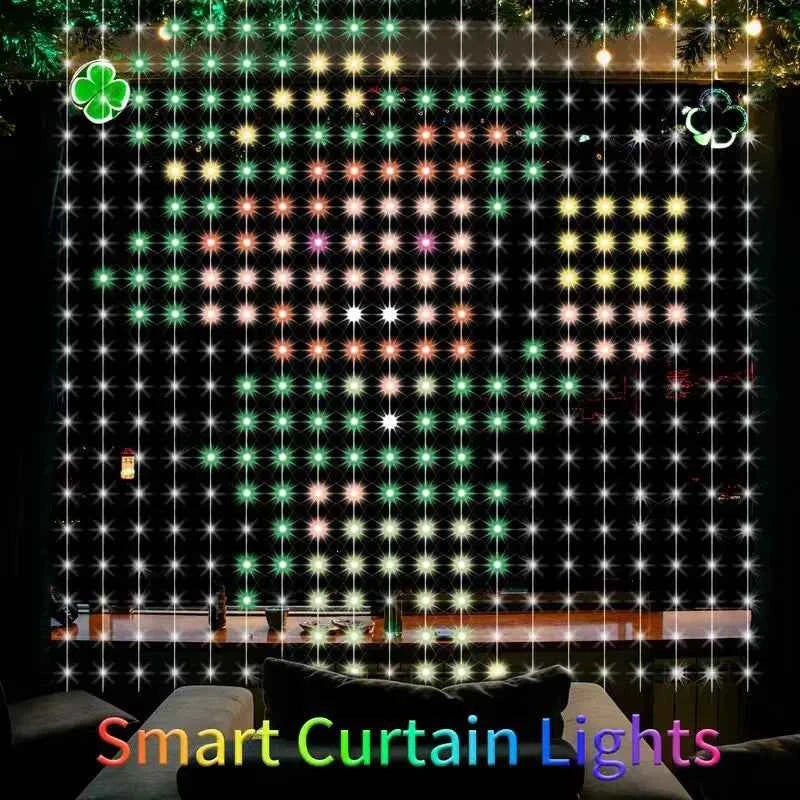 RGB Smart LED Curtain Fairy Lights, APP DIY Programmable Music Sync Dynamic Lighting, Indoor & Outdoor Background Decor for Christmas & Party