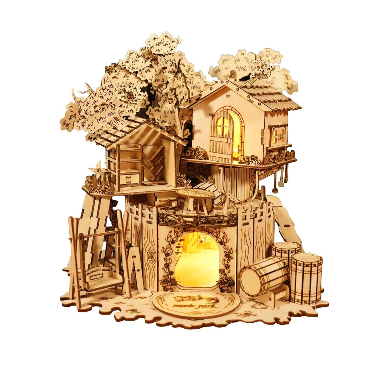 Romantic 3D Wooden Treehouse Puzzle with LED Lights. Valentine's Gift for Couples, Fun DIY Activity & Home Decor Kit.