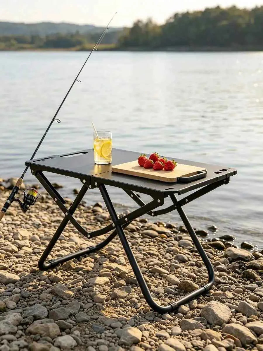 1-piece foldable portable table with cup holder, lightweight aluminum outdoor side table suitable for beach, picnic, fishing, hiking, and travel