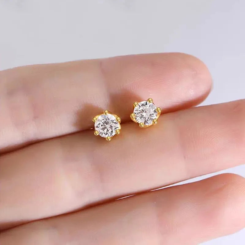Classic Golden Six Claw Moissanite Stud Earrings for Woman