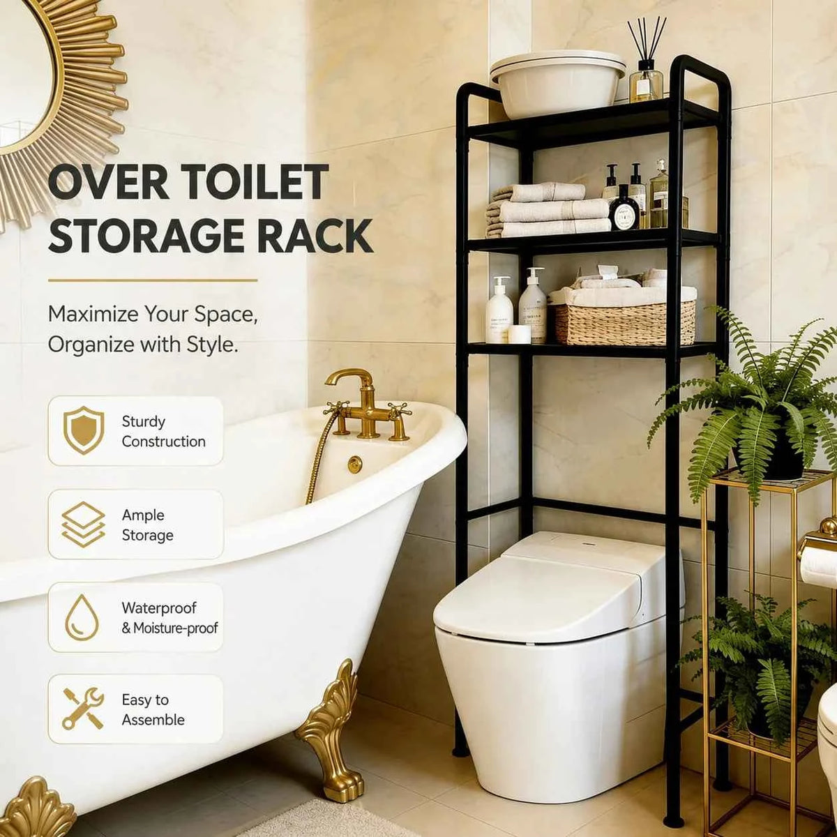 Bathroom Storage Rack Over The Toilet. Shelf Multilayer Space Saver Organizer Multi-Functional Wall Hanging Toilet Storage Rack