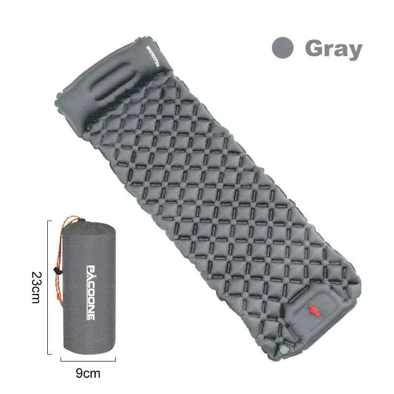 PACOONE Outdoor Sleeping Pad, Camping Inflatable Mattress,  Built-in Pump. Ultralight Air Cushion Travel Mat With Headrest For Travel
