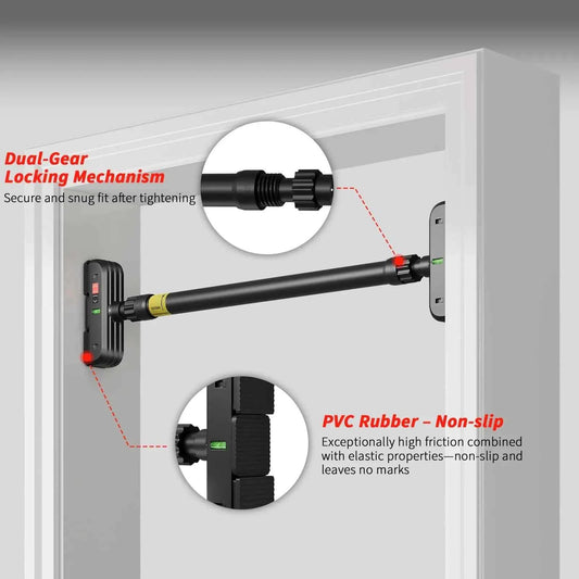 Doorway Pull Up Bar. No Screws. 440Lbs Capacity. Adjustable 72-95 Cm. Chin Up Bar With Dual Gear Lock Level Meter And Anti-Slip Pvc Pads For Home, Gym, Strength Training