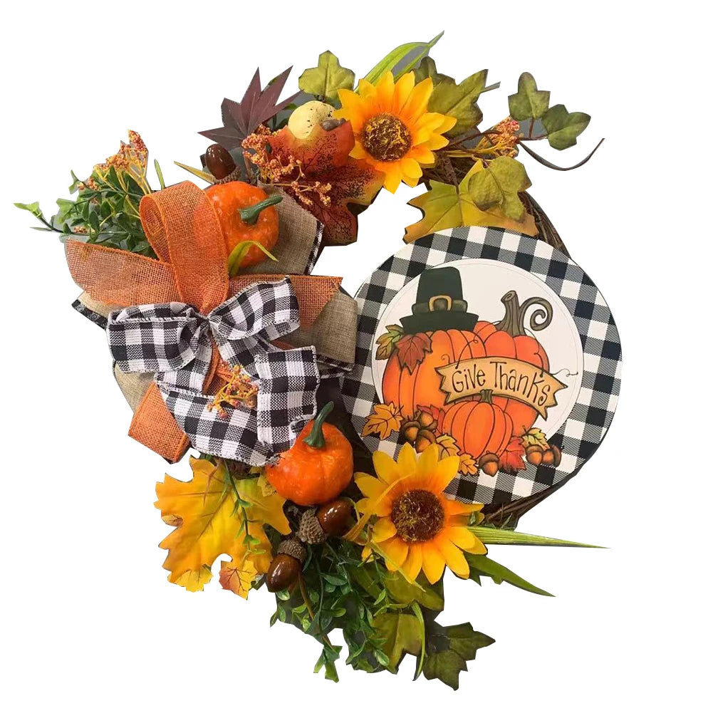 40cm Artificial Pumpkin Wreath. Thanksgiving Garland Door Hanger. Front Door Autumn Wreath for Thanksgiving.