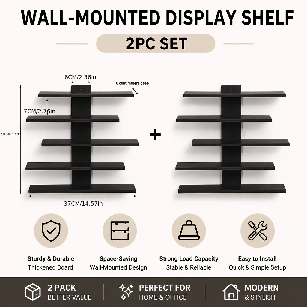 4-Piece Set of Collectible Floating Wall Racks, Multi-Tiered Wall Shelving Units, Versatile Display Stands, Suitable for Office and Home Decor, Ideal for Storing Statues and Small Figurines, Decorative Shelves, Functional Sto
