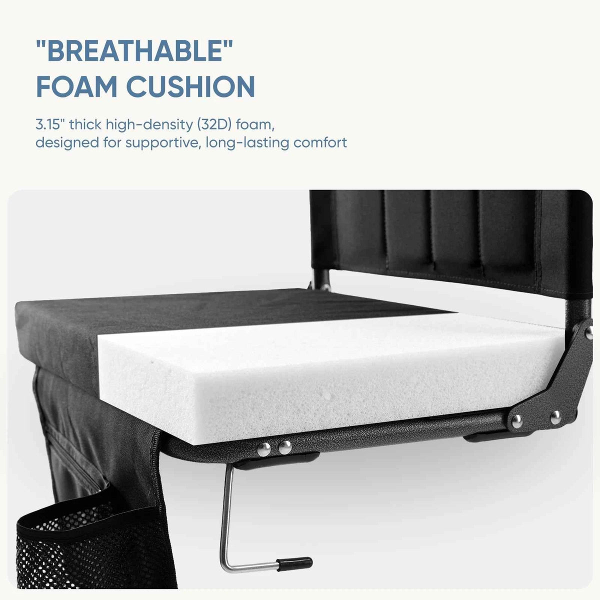 JHK Outdoor Foldable Seat with Back Support. Wide Portable Lightweight Chair with 3.15" Thick Padded Comfortable Seat