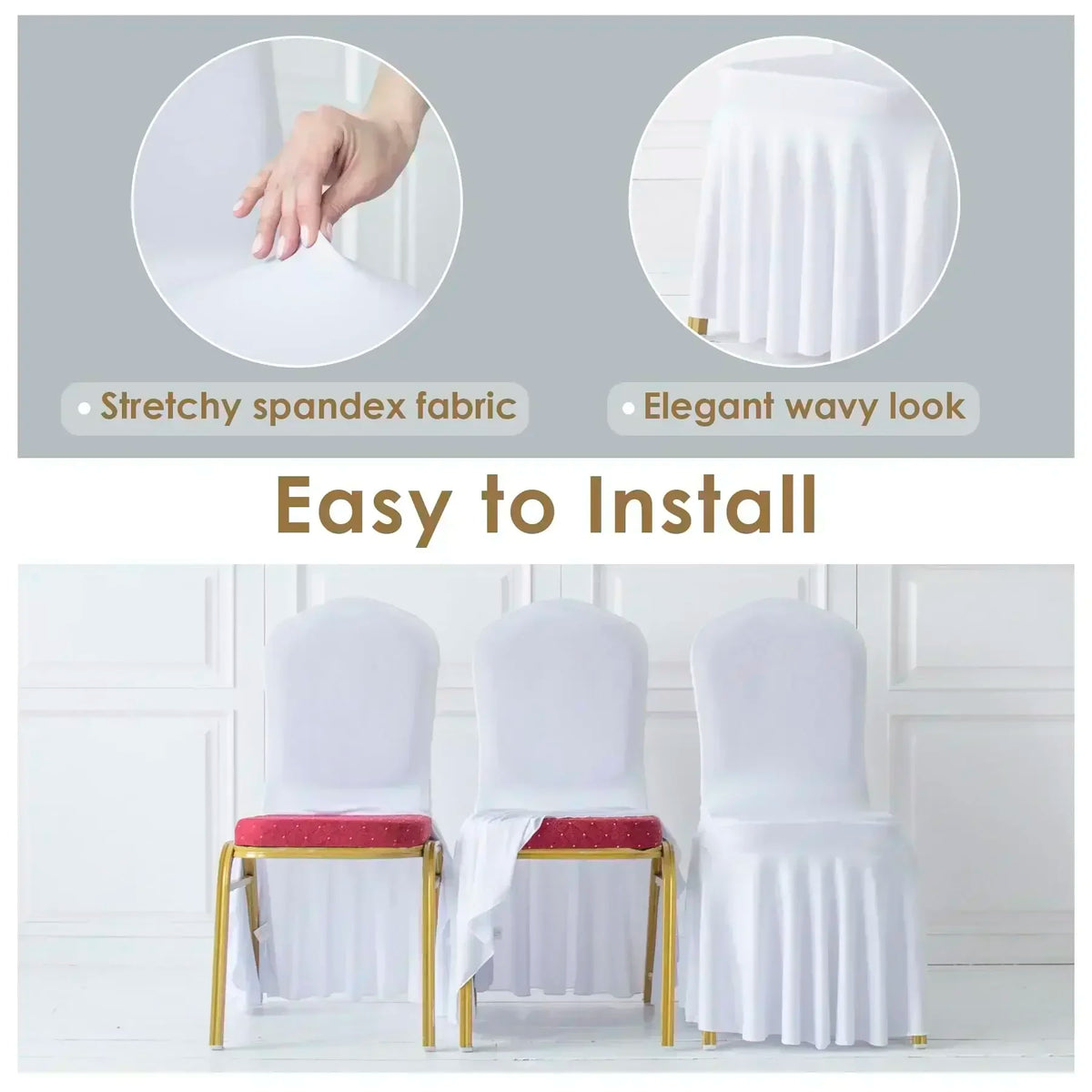 50/100pcs Pleated Skirt Spandex Chair Cover. Hotel Banquet Party Events or Wedding Decoration. Seat Protector Covers.