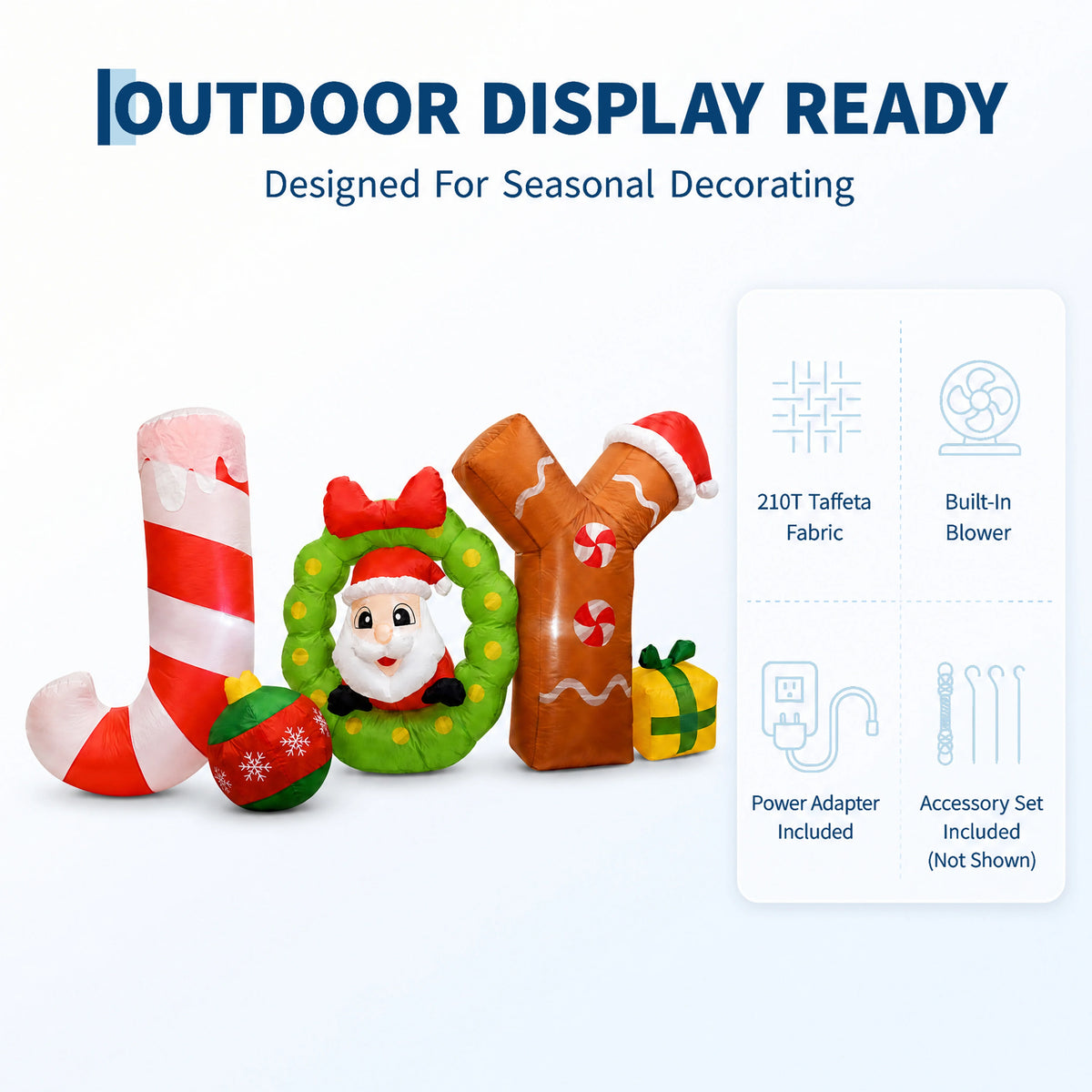 6ft Giant Lighted Christmas Inflatable JOY Sign  Outdoor Decoration. Waterproof Polyester Taffeta. Blow Up Yard Prop Holiday signs.