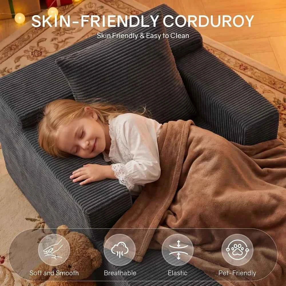 45" Chaise Lounge Chair Indoor, Corduroy Deep Seat. Sleeper Couch for Bedroom, Living Room, and Movie Room | Ready to Use