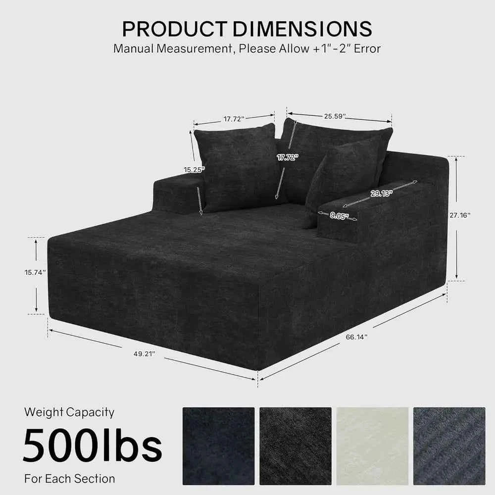 Oversized 66\" Chaise Lounge Chair. Chenille Cloud Reading Chair with 3 Pillows for Living Room or Bedroom