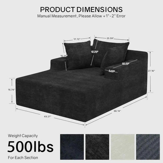 Oversized 66\" Chaise Lounge Chair. Chenille Cloud Reading Chair with 3 Pillows for Living Room or Bedroom