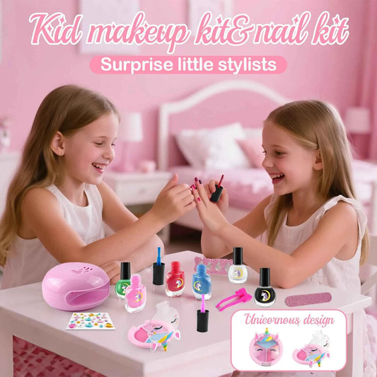 Kids Washable Makeup Girl Toys - Kids Nail Art Kit for Girl, Real Make Up Set, Little Girls Makeup Kit for Toddler, Kid, Children