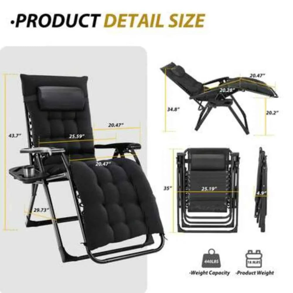 Zero Gravity Chair with Removable Cushion and Cup Holder. Padded  Portable Folding Lounge Chair with Headrest. Locking Positions. Adjustable Reclining for Adults. Heavy Duty Support Indoor & Outdoor Use