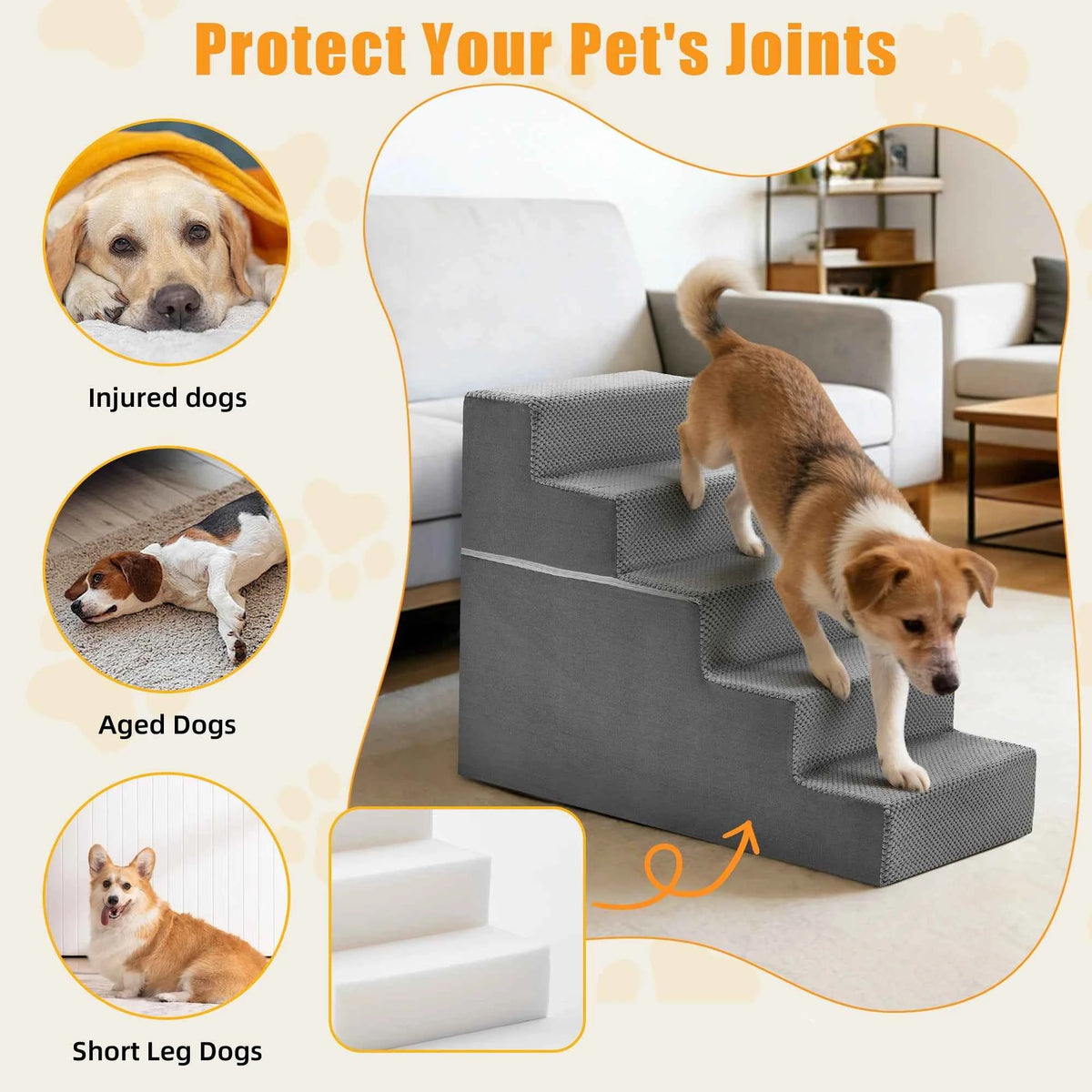 JHK 3-5  Foam  Non-Slip Pet Steps For Home