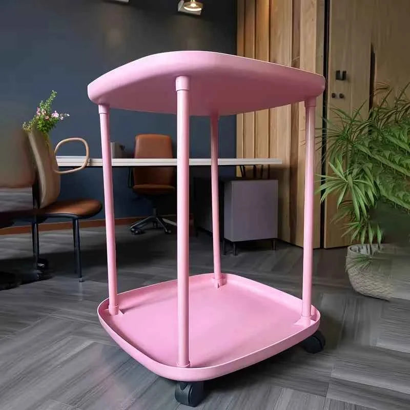 Multifunctional 2-Tier Round Side Table with Lockable Wheels, INS Style  Movable Storage Rack Cart,