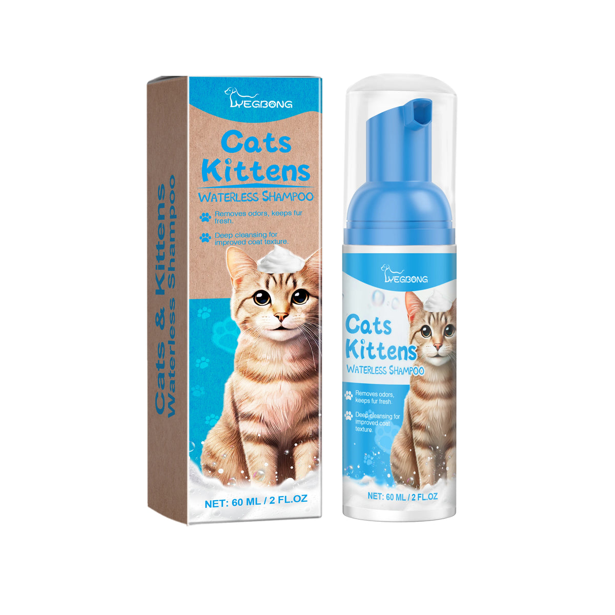 Cat Waterless Cleaning Mousse, No Rinse Dry Shampoo Foam For Kittens, Gentle Non-Irritating Pet Fur Cleaning