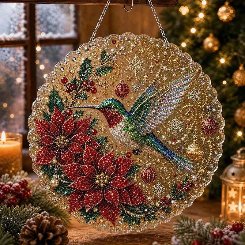 New Christmas Pearl Diamond Kit. DIY. Dog, Cat, Hummingbird, & More Patterns. Acrylic Circular Board With Lace Edges Wall Decorate Gifts