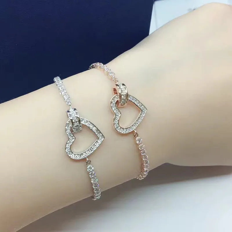 Buy One Get One Free S925 Sterling Silver Full Diamond Heart-shaped Pull-out Bracelet for Women 2026 New Model