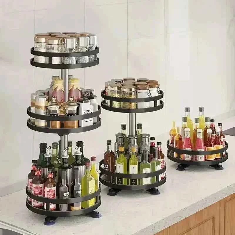 360°Rotatable Spice Storage Turntable Kitchen Organizer Rack Multifunctional Kitchen Accessories For Seasoning Countertop Storag