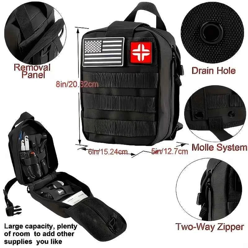142-Piece Emergency Survival Kit with MOLLE Pocket. Essential Gear for Camping, Hunting,Gardening, Outdoor Adventure. Best Creative Gift