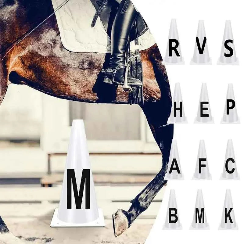 Horse Training Equipment. Portable White Dressage Letter Cone Set.  Stackable Sports Training Cone