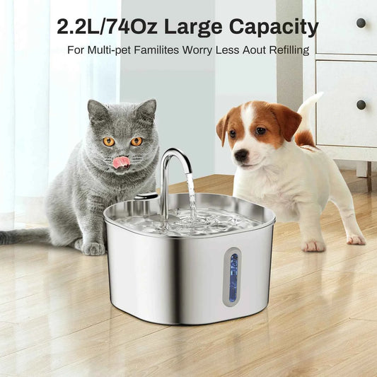 2.2L Automatic  Water Fountain that is  Stainless Steel for Pets  with Window （No 5V 1A Plug）