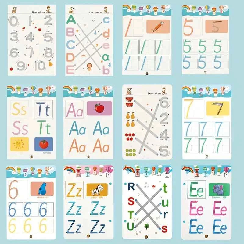 Reusable Magic Practice - 4-Book Set for Pen Control, Letters & Numbers | 128 Pages Handwriting Workbook for Kids Ages 3-8 | Homeschool & Classroom Supplies