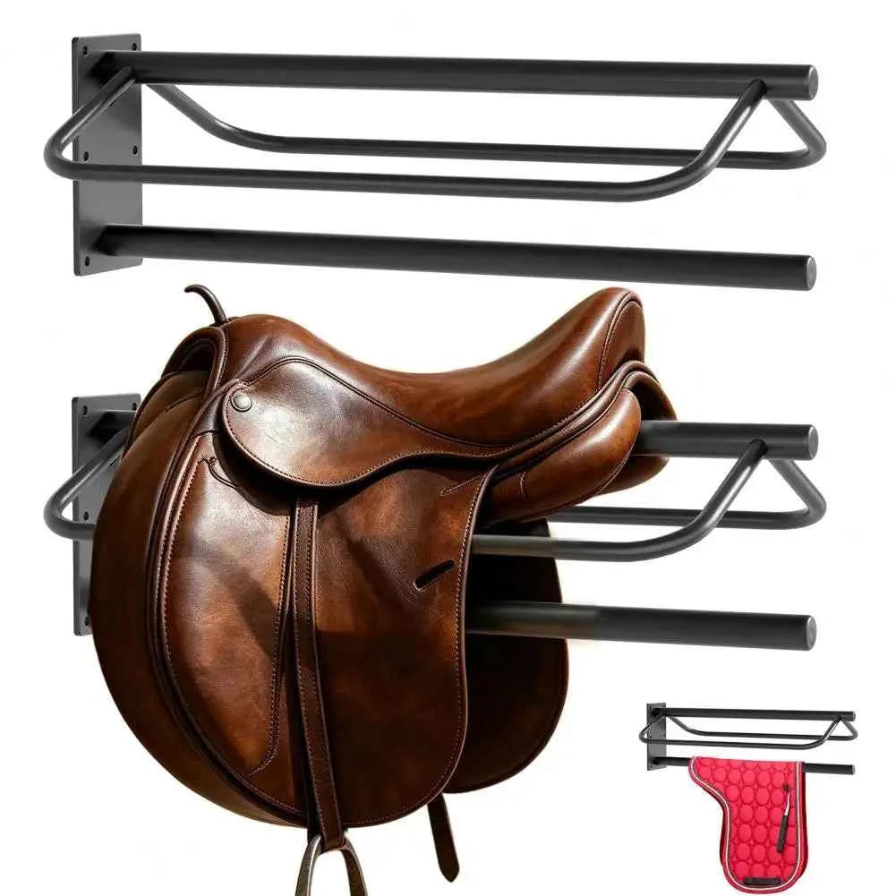 2Pcs Horse Saddle Rack with Pad Bar, Heavy‑Duty Wall Mount Metal Saddle Bracket, Western Saddle Storage for Tack Room, Stable, or Barn