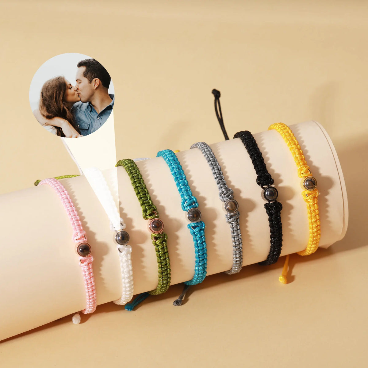 Custom Photo Projection Bracelet, Adjustable Woven Titanium Steel Pendant. DIY Picture Bracelet Jewelry. Valentine's Day Gift