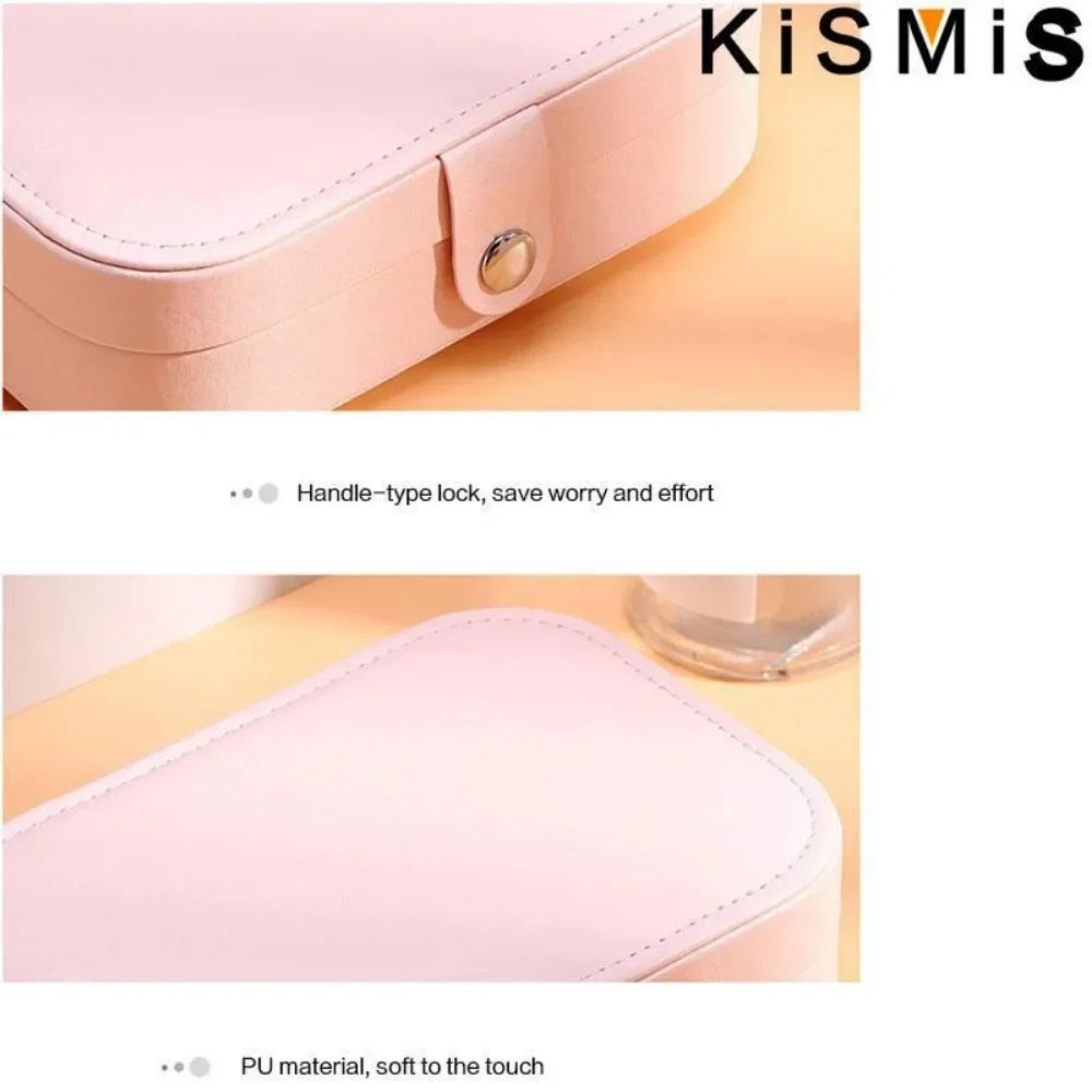 PU Leather Travel Jewelry Box. Portable Small Storage Organizer for Earrings, Rings, Necklaces. Case for Daily Home Use. Secure Zipper Closure. Elegant Minimalist Design Compact Travel Accessory