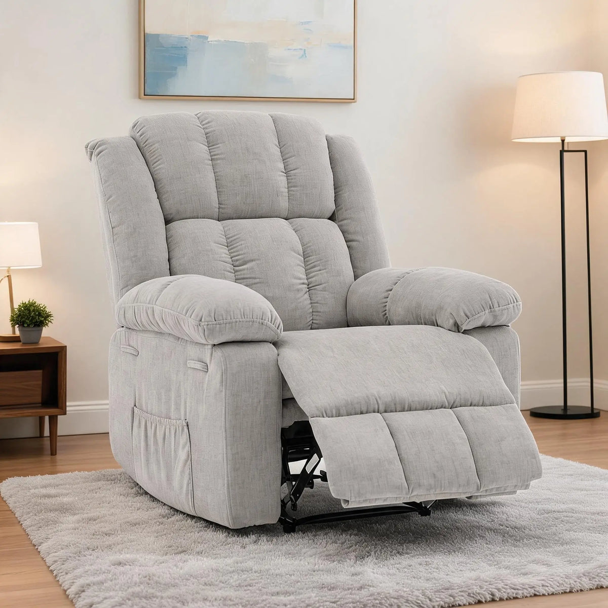 Extra Wide Manual Recliner Chair For Adults. 155 Degree Reclining Upholstered Armchair. Ergonomic Chair With Terry Cloth