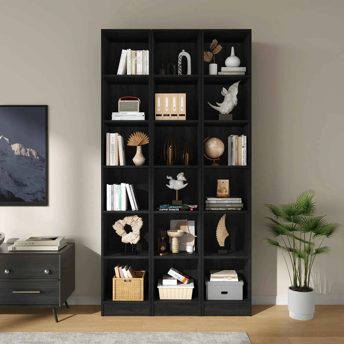 6-Tier Corner Bookshelf, 3-In-1 Tall Narrow Bookcase With 18 Open Cube Shelves.
