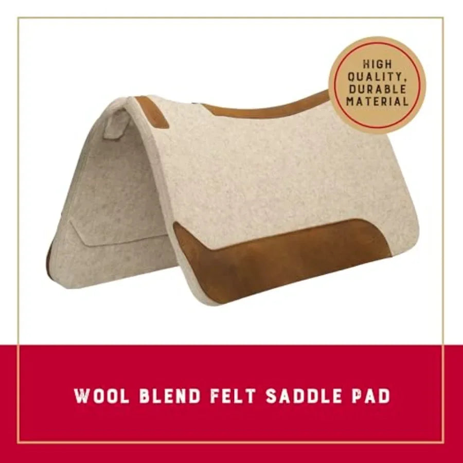 Wool Blend Felt Western Saddle Pad for Horses, 30" x 30" | Shock-Absorbing Shape Helps Reduce Pressure & Improve Comfort for Long Rides, Daily Training, Trail & Barrel Work, Tan