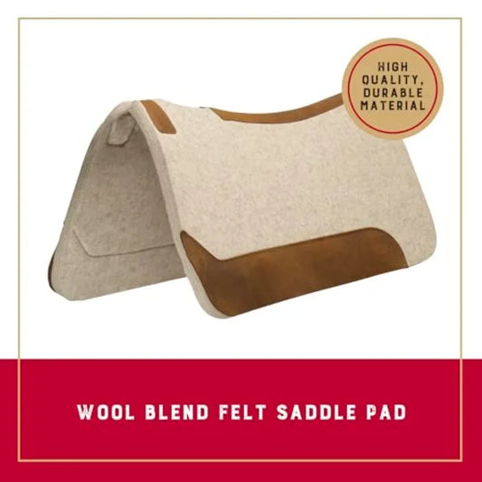 Wool Blend Felt Western Saddle Pad for Horses, 30" x 30" | Shock-Absorbing Shape Helps Reduce Pressure & Improve Comfort for Long Rides, Daily Training, Trail & Barrel Work, Tan