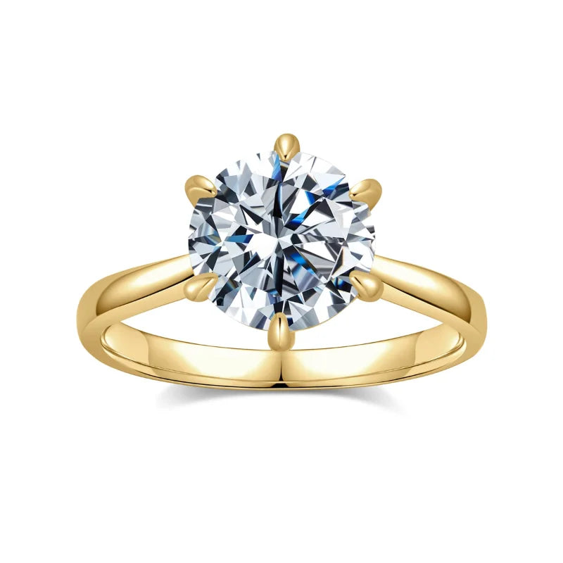 Classic Cubic Zirconia Ring with 18K Yellow Gold Plated Modern Six-Prong Halo Design,1/2/3/4CT for Women. Luxury Elegant Wedding, Anniversary Party. Lady Accessories Fashion Jewelry