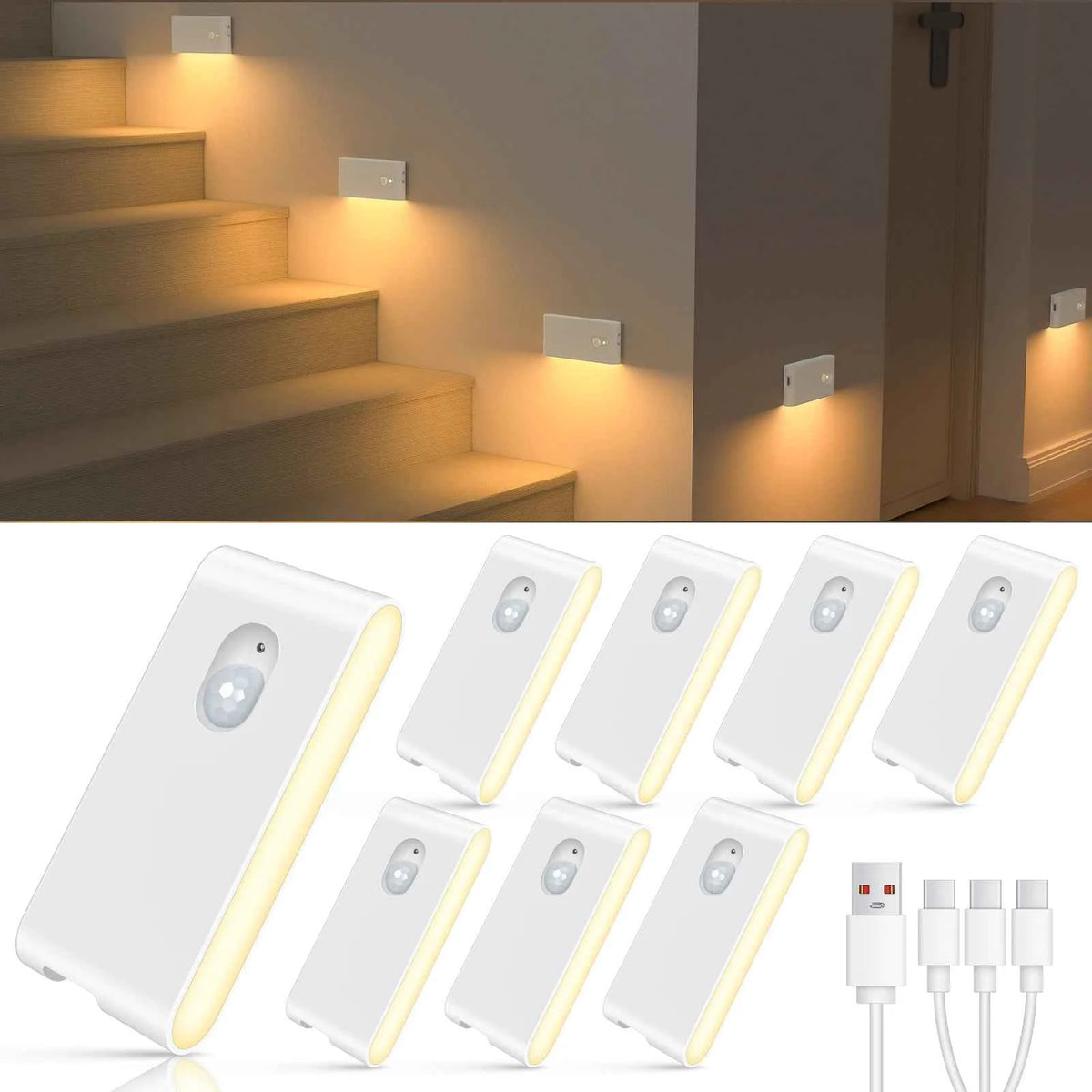 WILLED Motion Sensor, Wireless Indoor Stair Lights. Battery Rechargeable Night Lights for Stairway, Hallway, Kitchen ,Cabinet, Bedroom