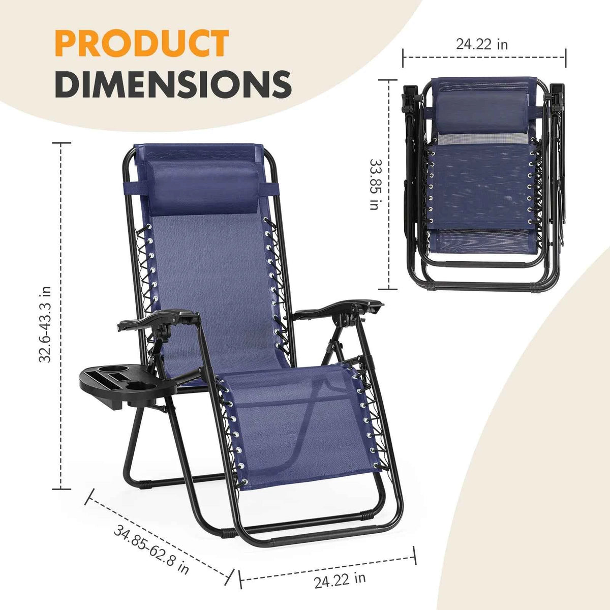 MCQ Outdoor Zero Gravity Chairs Set of 2. Folding Recliner with Cup Holder and Adjustable Pillow