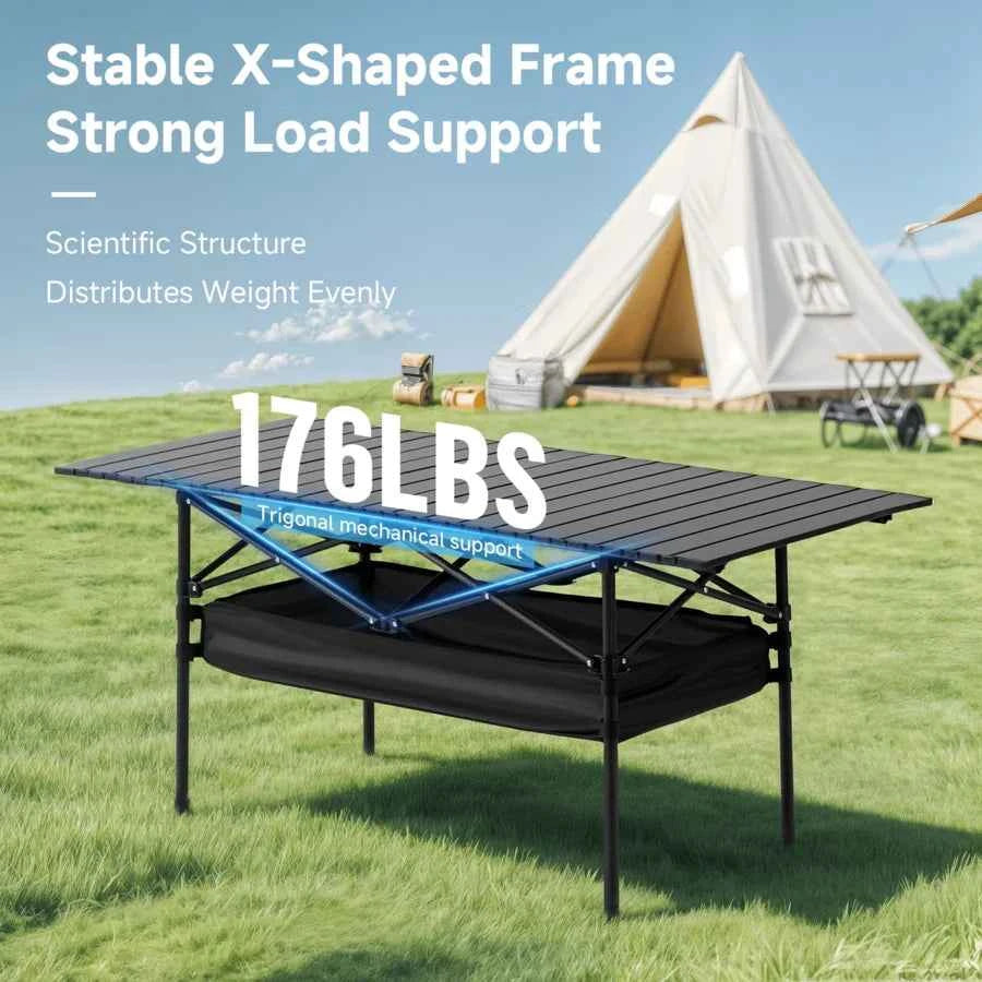 Senmeo Camping Table, Fold Up Lightweight, 4-6 Person Portable Roll Up Aluminum Table With Carry Bag For Outdoor,