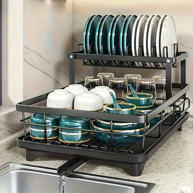 Commercial-Grade Dish Drying Rack – 2-Tier Stainless Steel with Water Catch Tray, Rust-Proof for Home or Business