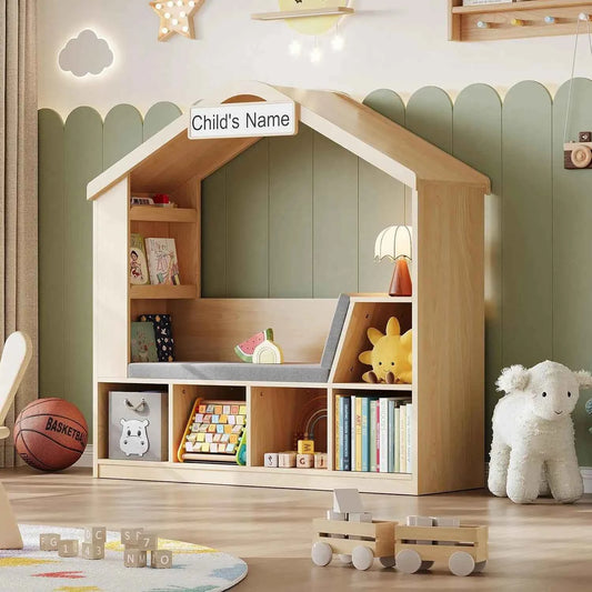 Kids Bookshelf with Reading Nook, Toy Storage Organizer