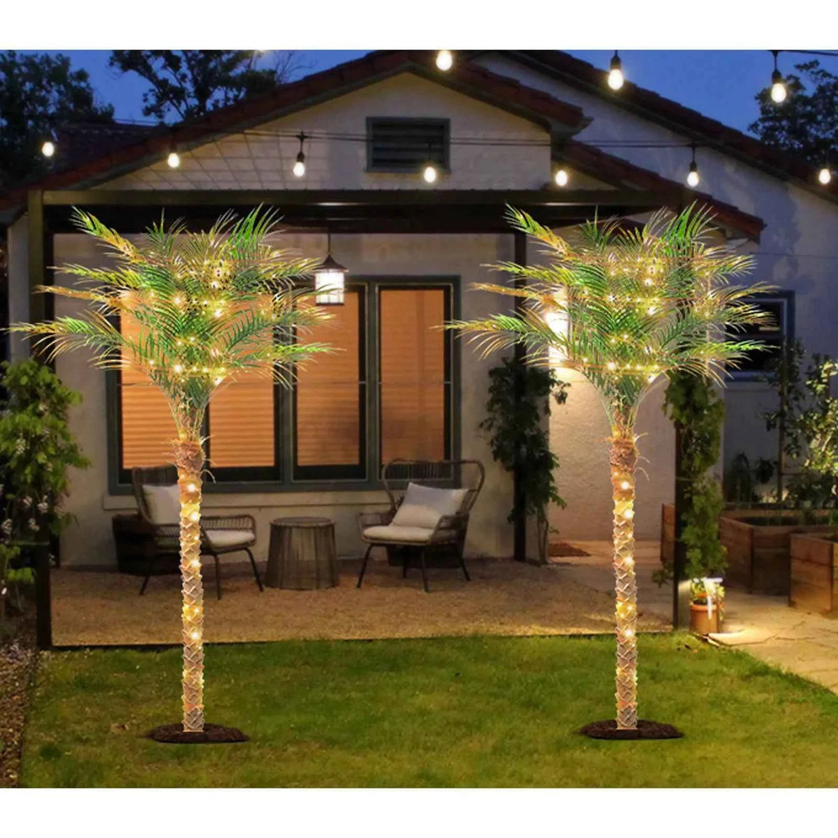 4/5/6/7/8/9FT Faux Palm Tree, Artificial Golden Cane Palm Tree. Outdoor Or Indoor, Fake Tree for Home, Office, Living Room, Yard, Patio