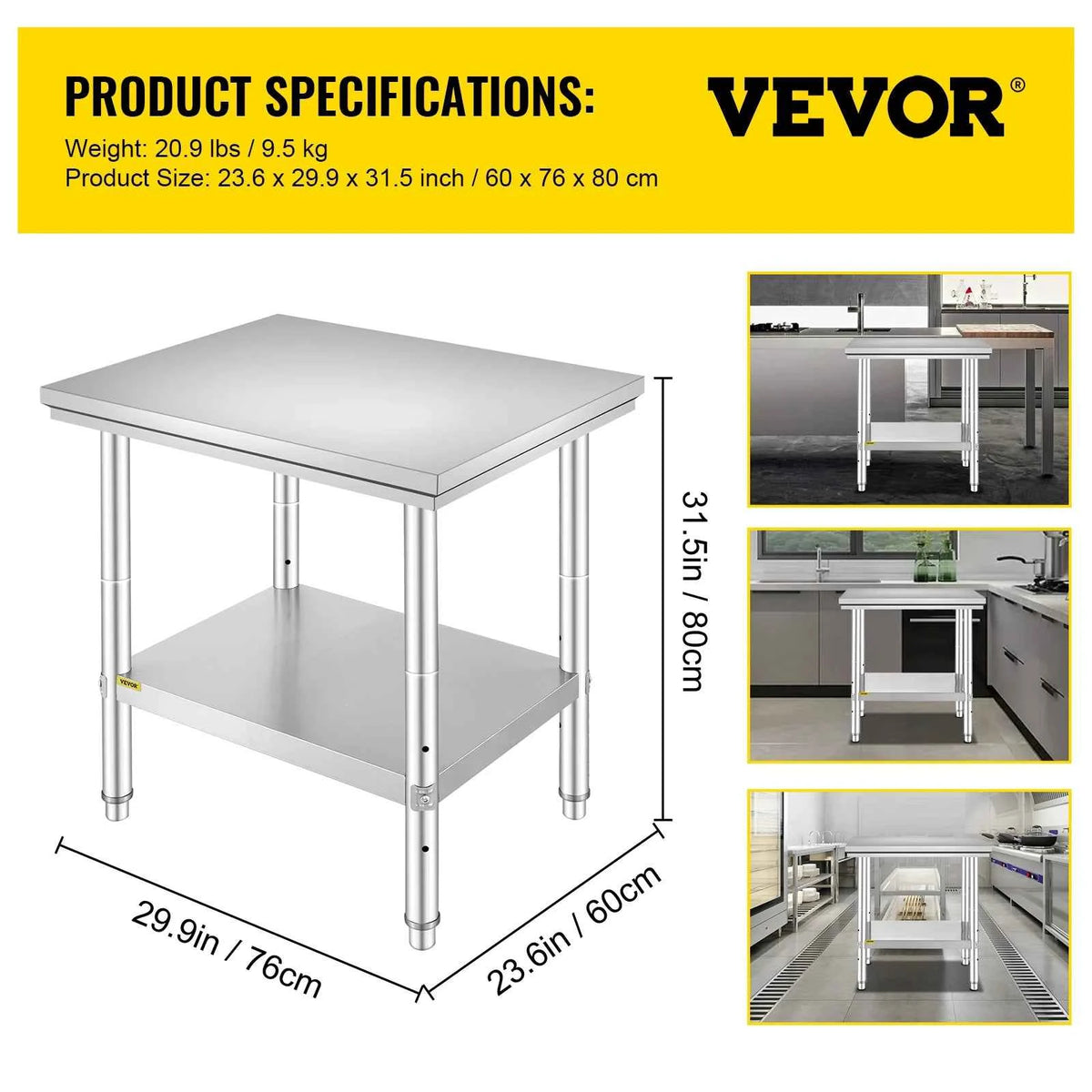 SucceBuy Kitchen Work Bench. Commercial Catering Table.  Worktable with Undershelf Stainless Steel 330LBS 286LBS Restaurant, Home
