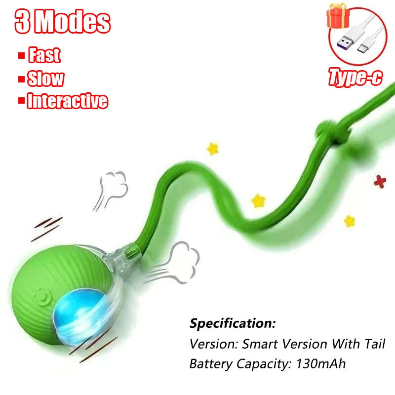 New Cat Interactive Ball Toy with Automatic Rolling Ball & Faux Tail. Rechargeable, Smart Pet Electric Toy for Dogs & Cats