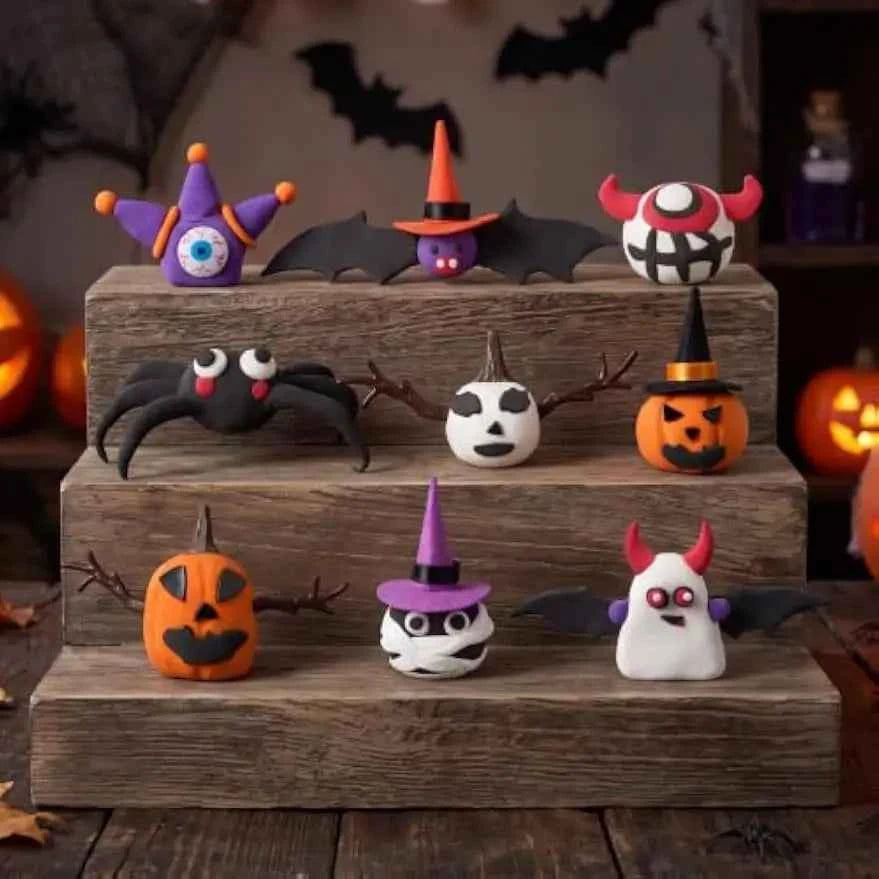 Halloween Craft Air Dry Clay Kit. 9 Packs Modeling Clay DIY Make Characters Kit. Ultra Light and Soft for Halloween Arts and Craft Activities.