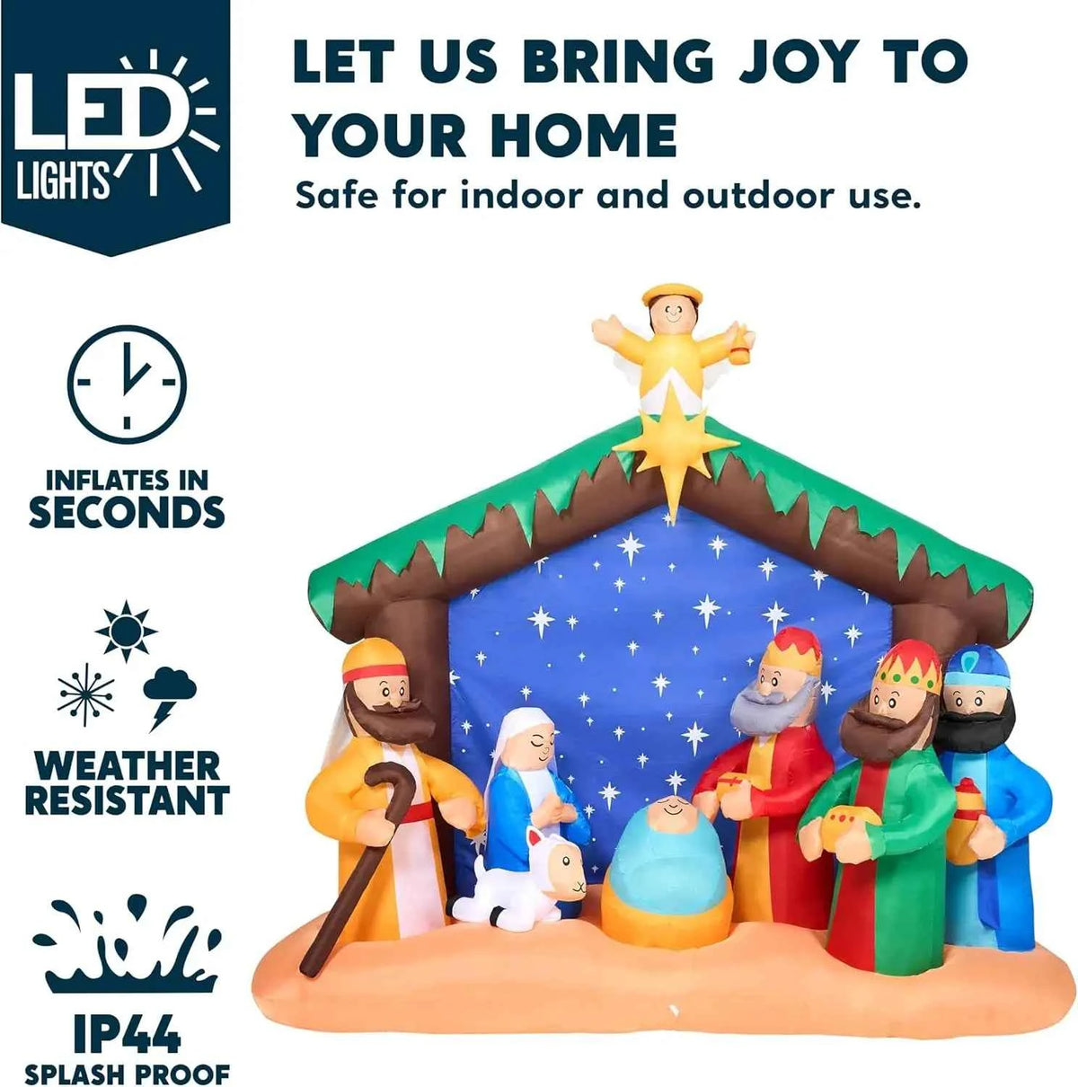 JOYFY 8 FT Long Christmas Inflatables Nativity Scene. Christmas Nativity Set with Build-in LEDs for Xmas Party. Yard Décor