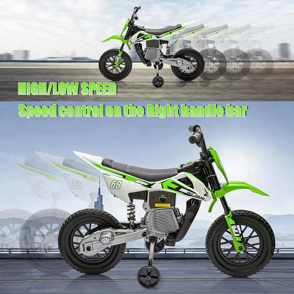 12V Kids Electric Dirt Bike With Training Wheels, Twist Grip Throttle, 3 MPH, Music, 4.5Ah Battery & Charger